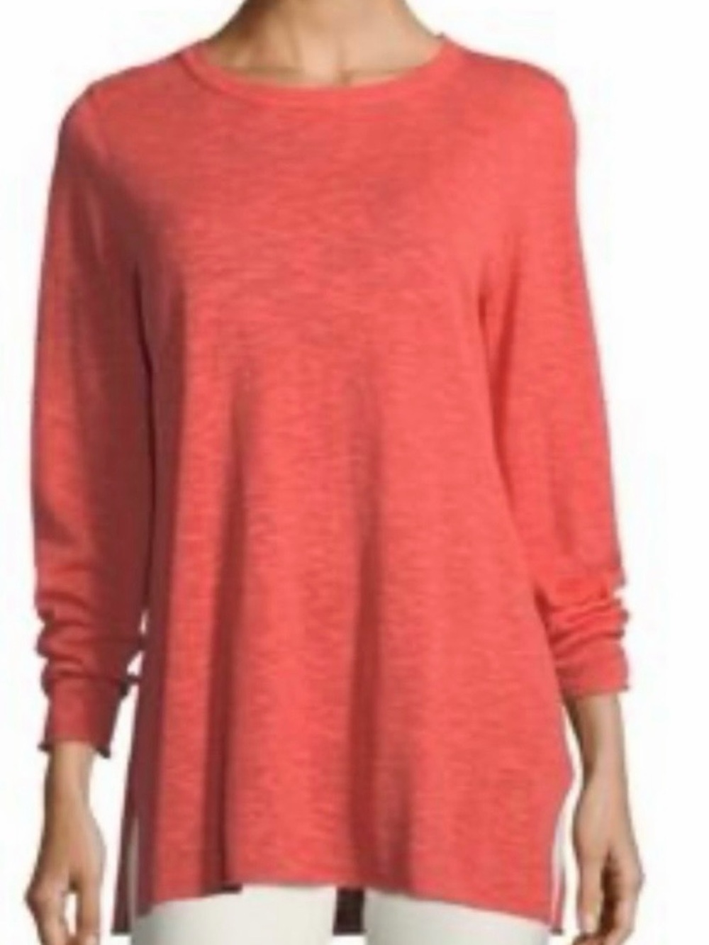 EILEEN FISHER Coral Pink Organic Linen Cotton Long Sleeve Sweater